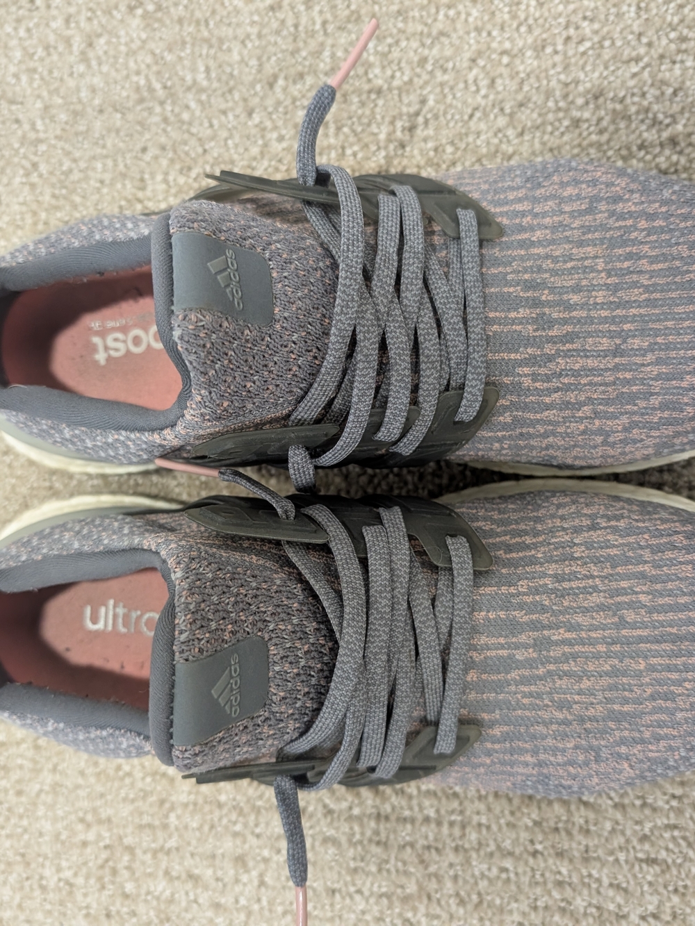 adidas Men’s Grey with Pink Accent Ultra Boost Sneakers